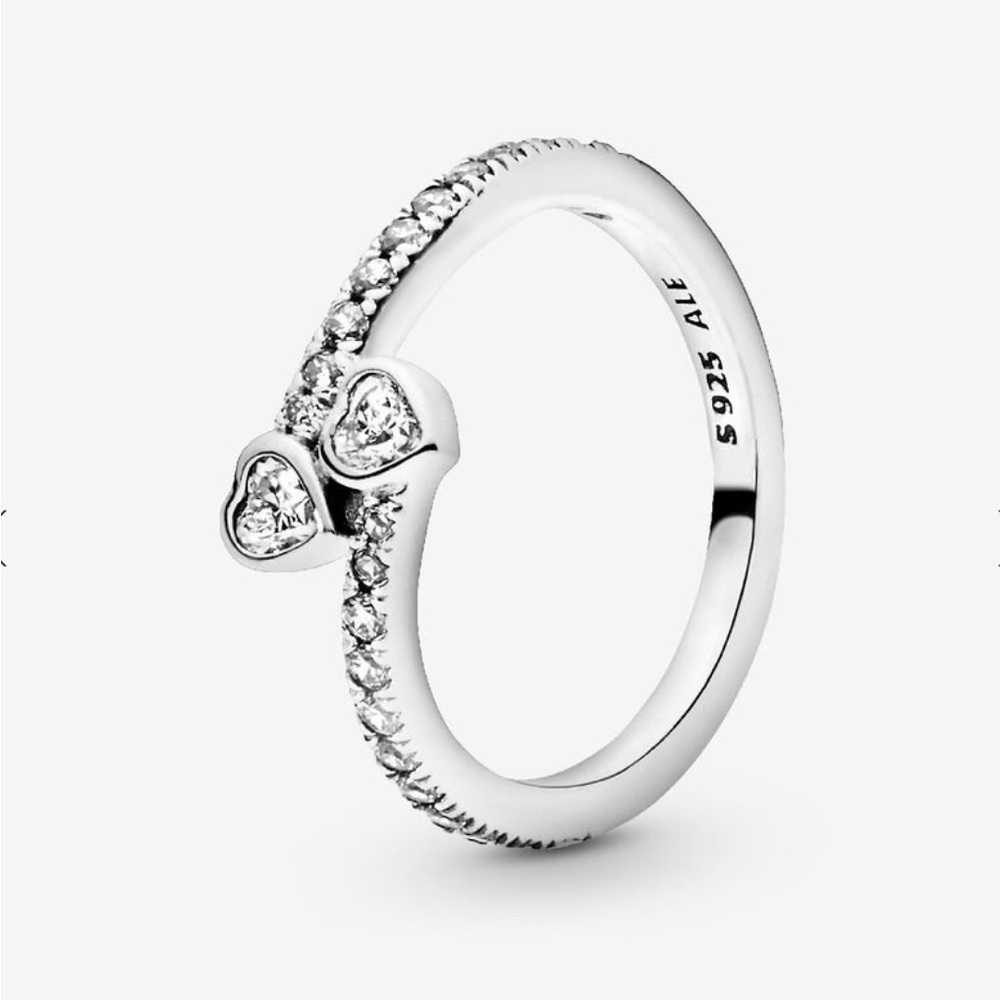 Pandora Two Sparkling Hearts Ring Sterling Silver